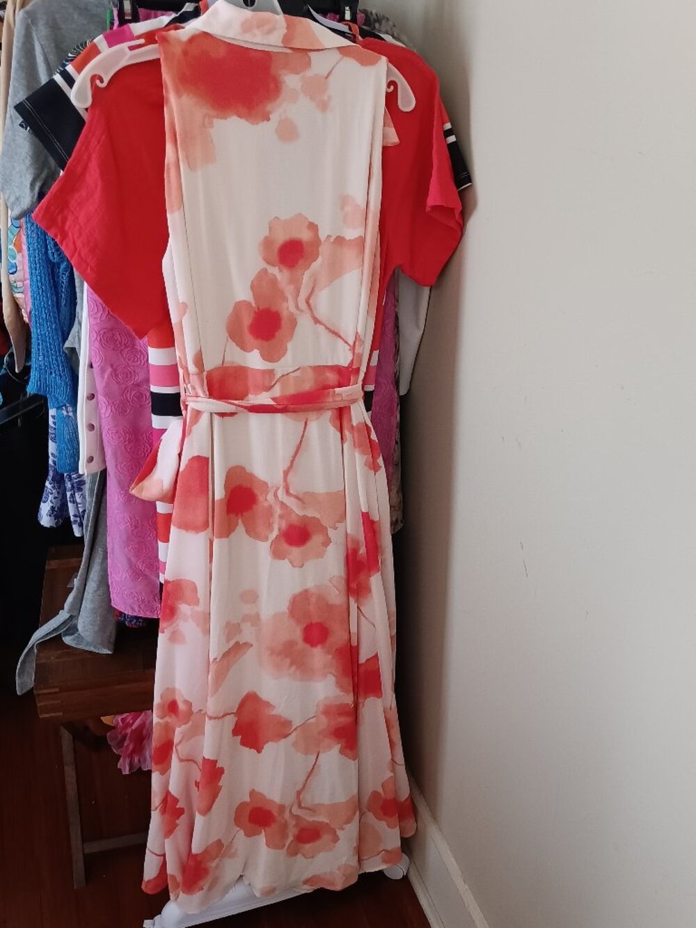 NWT Donna Karan New York Peony Coral & Red Sleeveless Maxi Crepe Dress Size 12 - Picture 10 of 14